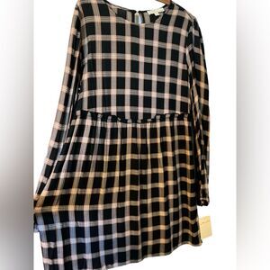 Black Plaid Long-Sleeve Women's Dress